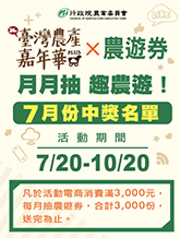 臺灣農產嘉年華7月份農遊卷中獎名單